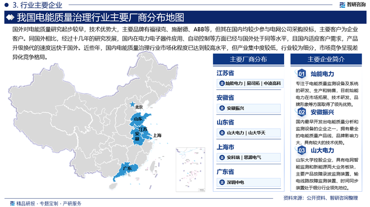 山大电力为山东大学控股企业，走产、学、研、用相结合的创新发展路线，基于在智能电网领域积累的电网监测技术和电气系统设计及集成化能力，形成了电网智能监测和新能源两大业务板块，主要产品故障录波监测装置、输电线路故障监测装置、时间同步装置处于细分行业领先地位。
