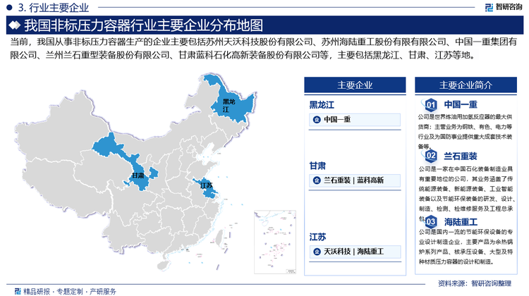 非标压力容器行业的市场竞争尤为激烈。由于非标压力容器在设计和功能上有着特殊的要求，因此对技术研发和制造工艺的要求相对较高，这使得市场上具备相关技术实力和制造能力的企业数量相对较少。在这样的市场竞争环境中，企业的技术实力与制造能力成为了决定其能否赢得订单的关键因素。目前，行业内相关企业主要包括苏州天沃科技股份有限公司、苏州海陆重工股份有限有限公司、中国一重集团有限公司、兰州兰石重型装备股份有限公司、甘肃蓝科石化高新装备股份有限公司等。